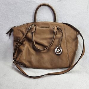 Michael Kors Large Brown Pebbled Leather Satchel Tote Crossbody Bag